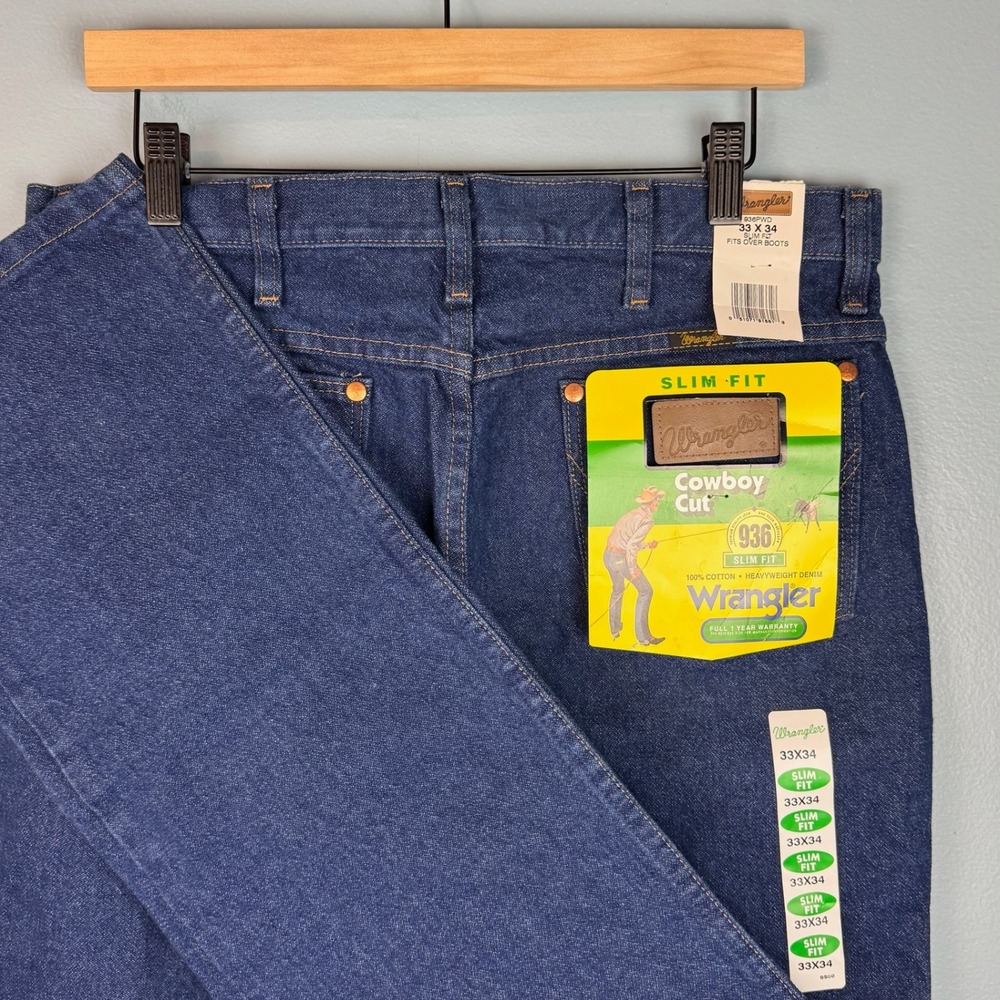NEW Wrangler 936PWD Cowboy Cut Slim Fit Jeans Men 33x33 Blue Heavyweight Denim